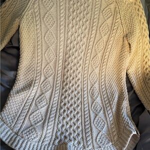 LL BEAN Signature Fisherman Sweater Side Zip Med Women Tunic Beige Cable Knit